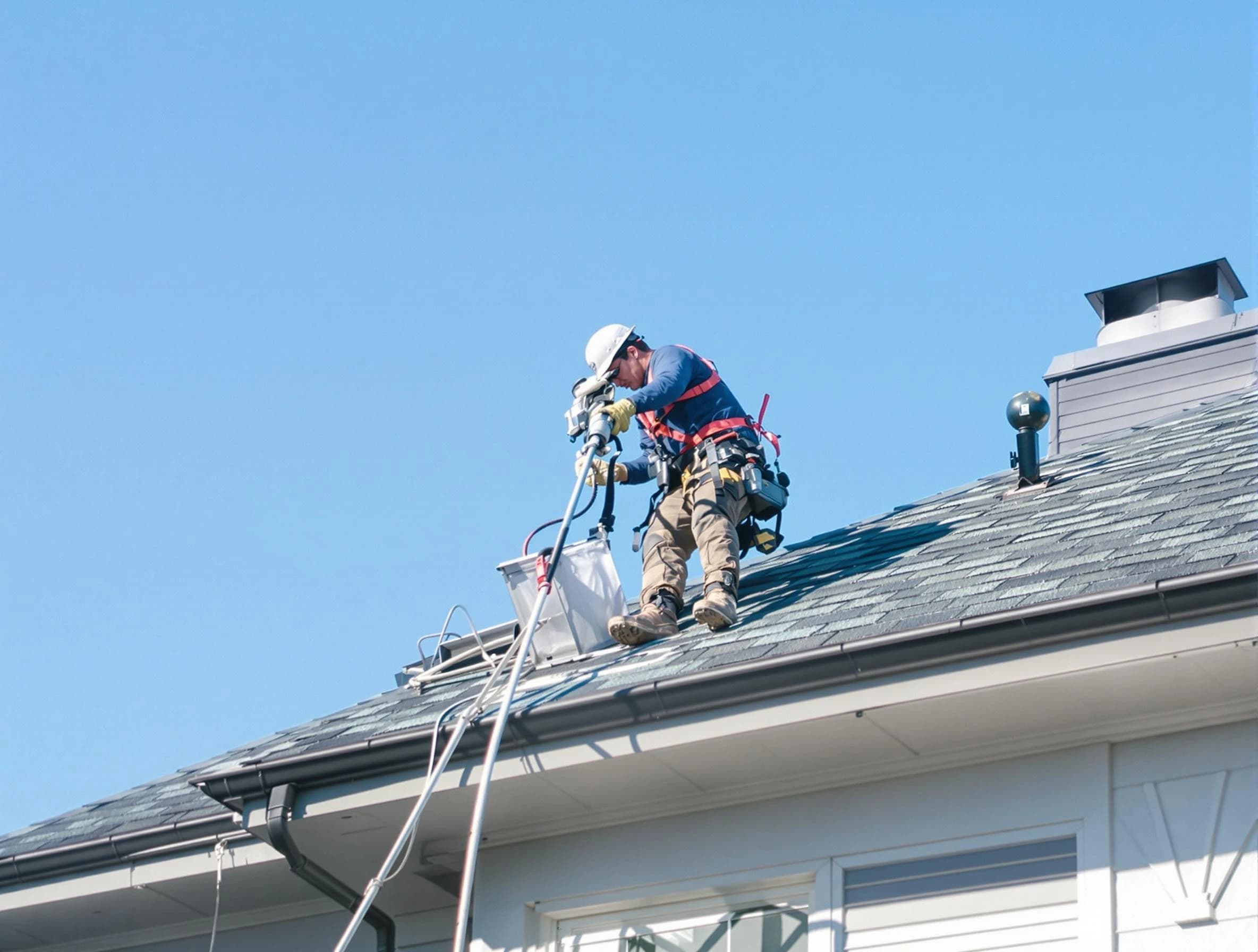 Lovejoy Dryer Vent Cleaning certified technician cleaning a roof-mounted dryer vent system in Lovejoy