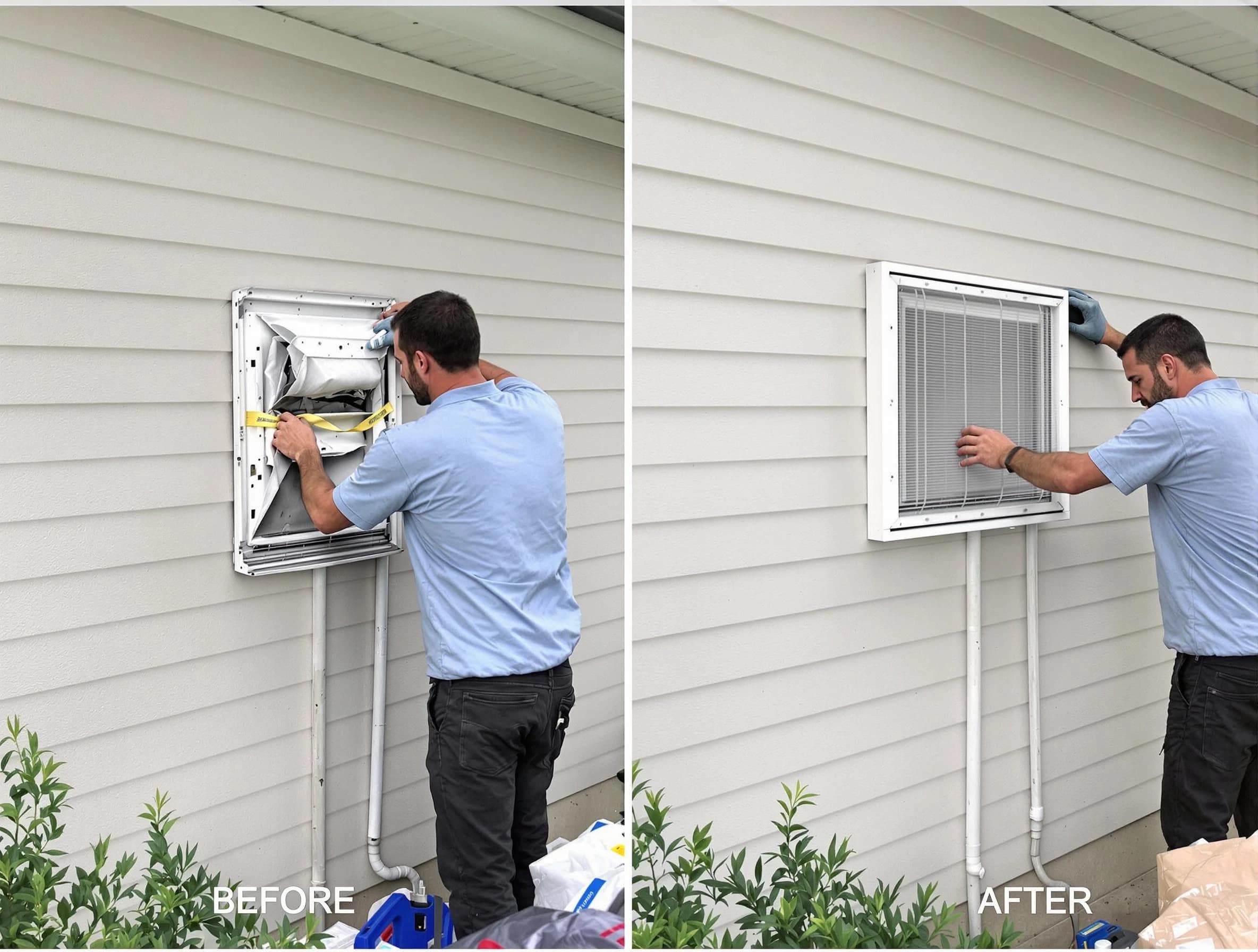 Lovejoy Dryer Vent Cleaning technician installing high-quality dryer vent cover at a residential property in Lovejoy