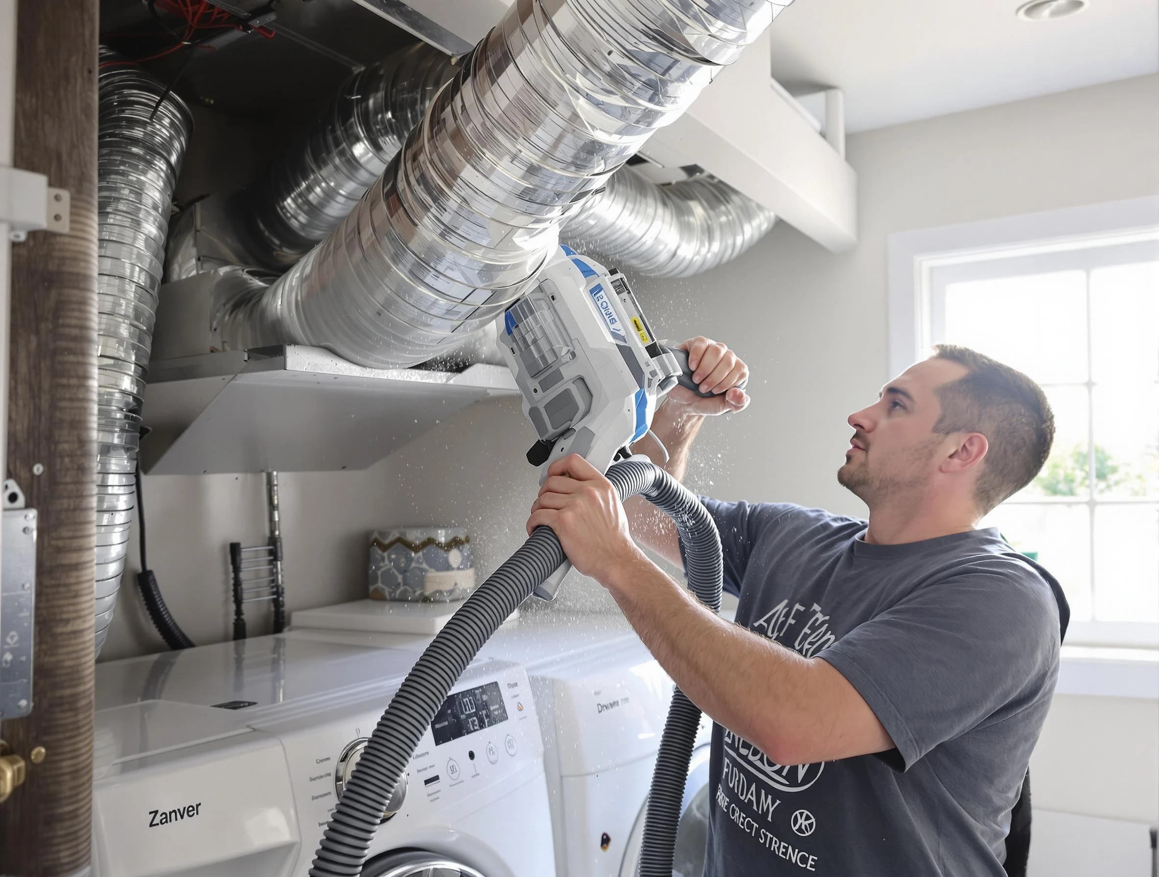Lovejoy Dryer Vent Cleaning specialist cleaning deep within a dryer vent duct system in Lovejoy