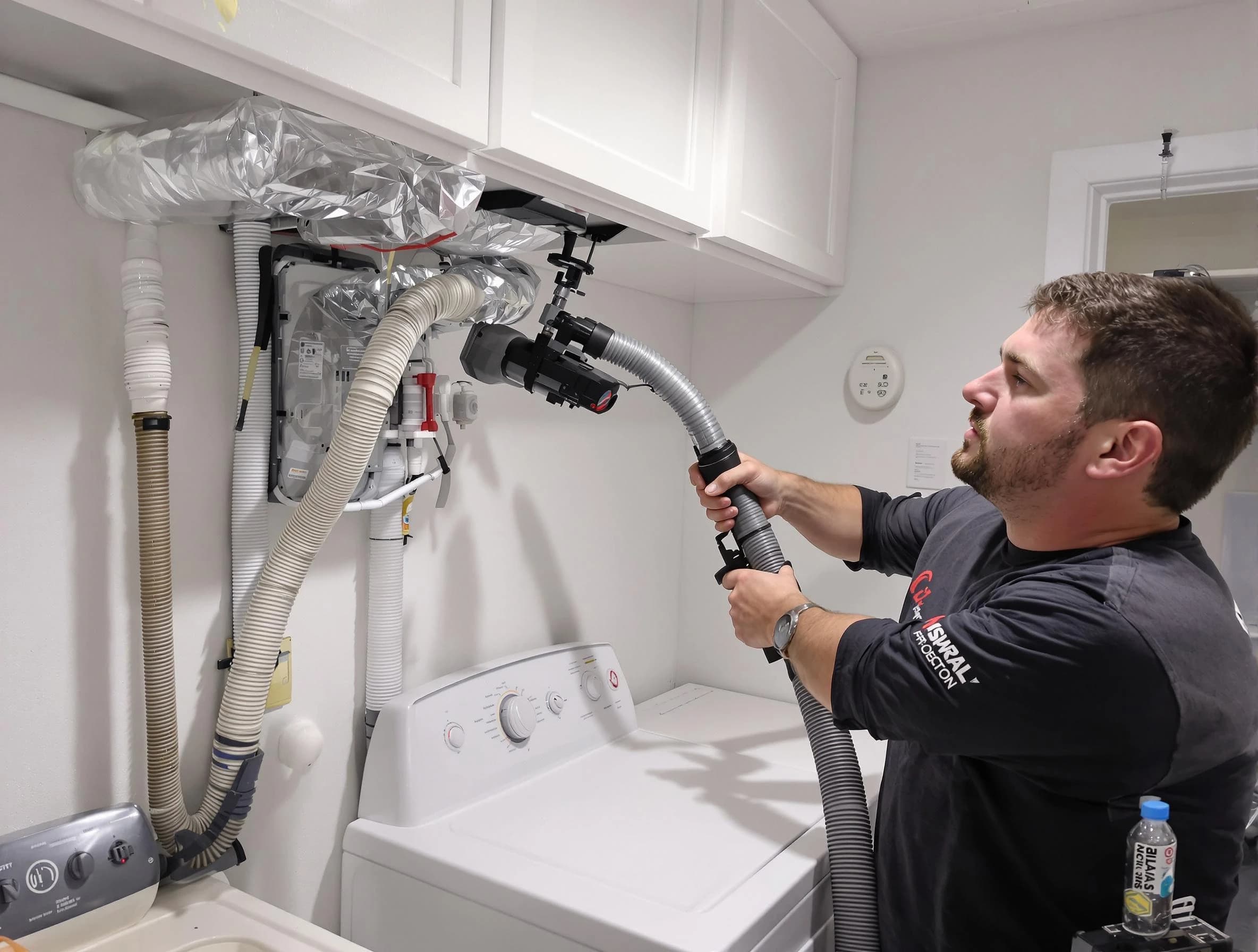Lovejoy Dryer Vent Cleaning certified technician performing safety-focused gas dryer vent cleaning in Lovejoy